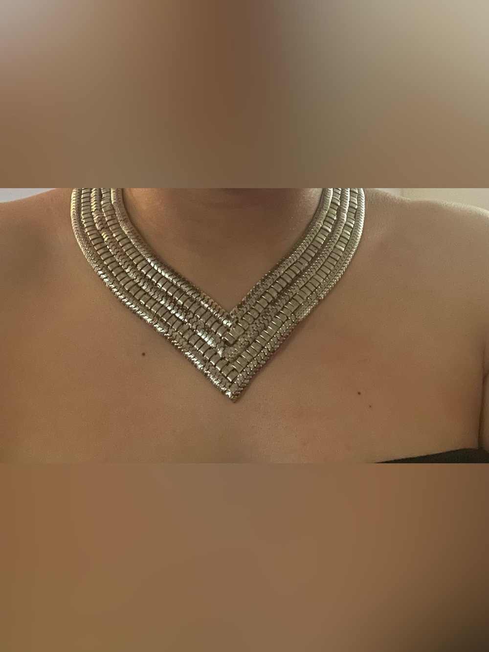 Silver V-Shape Multi-Row Statement Necklace - Picture 2 of 2